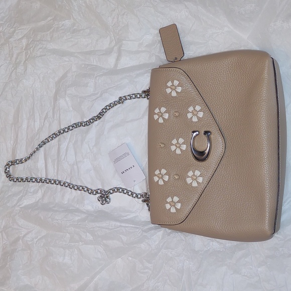 COACH Tammie Shoulder Bag with Floral Whipstitch in Taupe/Silver - Picture 6 of 12